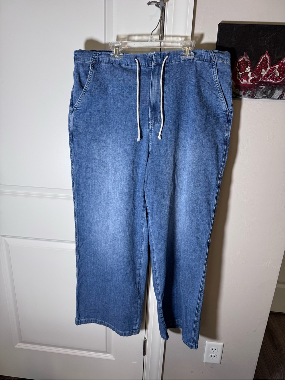 Women's Blue Wide Leg Drawstring Jeans